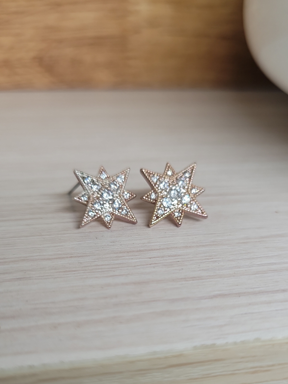 Rose Gold Starburst Stud Earrings with Crystal Accents - Women Jewelry - Picture 6 of 6
